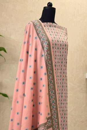 Pastel Pink Cotton Chanderi Unstitched Suit Set with Printed Dupatta