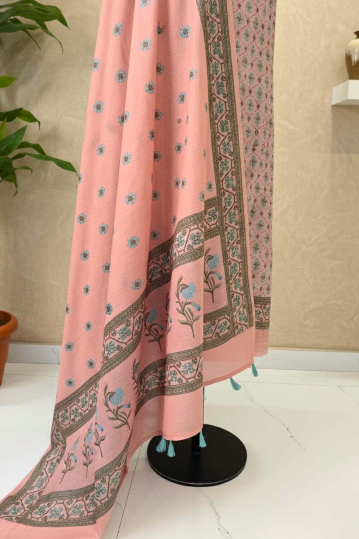 Pastel Pink Cotton Chanderi Unstitched Suit Set with Printed Dupatta