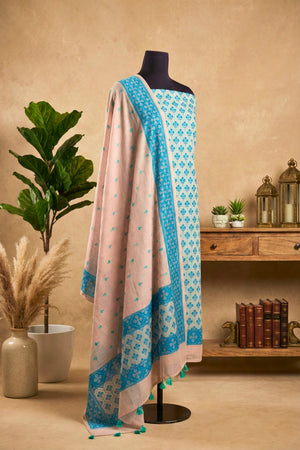 Ice Blue and Blush Pink Cotton Chanderi Unstitched Suit Set