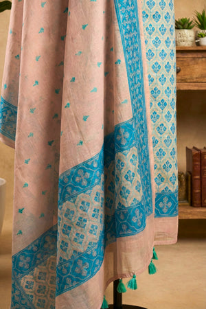 Ice Blue and Blush Pink Cotton Chanderi Unstitched Suit Set