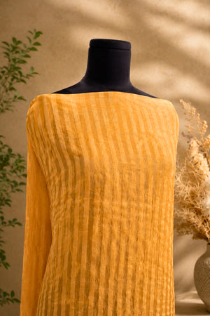 Mustard Yellow Striped Chanderi Unstitched Suit Material by Label Tamanna