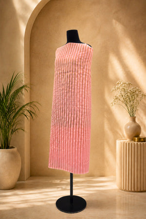 Soft Pink Striped Chanderi Unstitched Suit Material by Label Tamanna