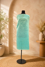 Mint Green Striped Chanderi Unstitched Suit Material by Label Tamanna