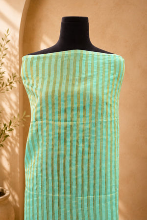 Mint Green Striped Chanderi Unstitched Suit Material by Label Tamanna