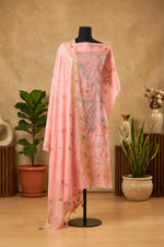 Blush Pink Mul Chanderi Unstitched Suit Set with Floral Embroidery