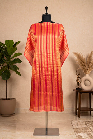 Orange & Gold Striped Organza Unstitched Suit Material by Label Tamanna
