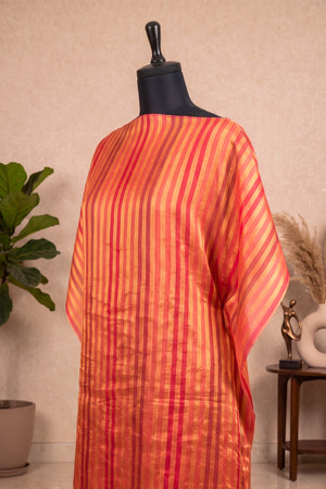 Orange & Gold Striped Organza Unstitched Suit Material by Label Tamanna