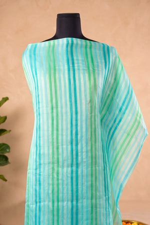 Aqua & Green Striped Organza Unstitched Suit Material by Label Tamanna