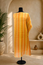 Yellow & Orange Striped Organza Unstitched Suit Material by Label Tamanna