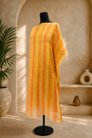 Yellow & Orange Striped Organza Unstitched Suit Material by Label Tamanna