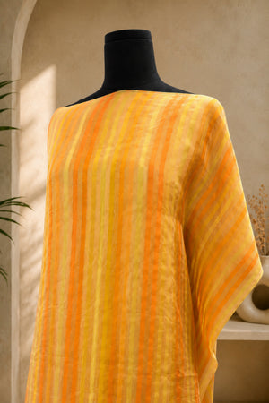 Yellow & Orange Striped Organza Unstitched Suit Material by Label Tamanna