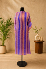 Purple & Peach Striped Organza Unstitched Suit Material by Label Tamanna