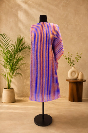 Purple & Peach Striped Organza Unstitched Suit Material by Label Tamanna