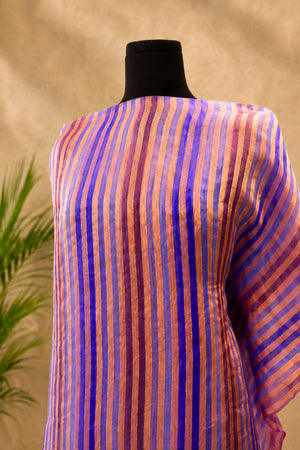 Purple & Peach Striped Organza Unstitched Suit Material by Label Tamanna