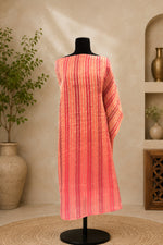 Pink & Coral Striped Organza Unstitched Suit Material by Label Tamanna