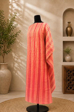 Pink & Coral Striped Organza Unstitched Suit Material by Label Tamanna