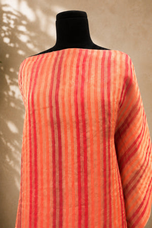 Pink & Coral Striped Organza Unstitched Suit Material by Label Tamanna