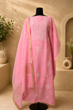 Pink Chikankari Mul Chanderi Unstitched Suit Set