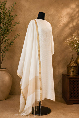 Premium Dyeable Chikankari Mul Chanderi Unstitched Suit Set with Zari Border