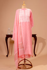 Pastel Pink Chikankari Mul Chanderi Unstitched Suit Set | Label Tamanna