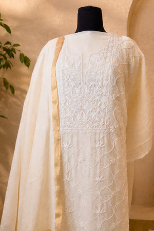 Ivory Dyeable Mul Chanderi Suit