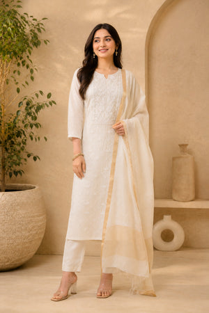 Ivory Dyeable Mul Chanderi Suit