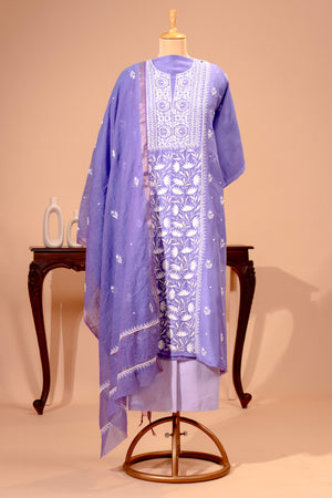 Lavender Chanderi Silk Chikankari Unstitched Suit Set by Label Tamanna