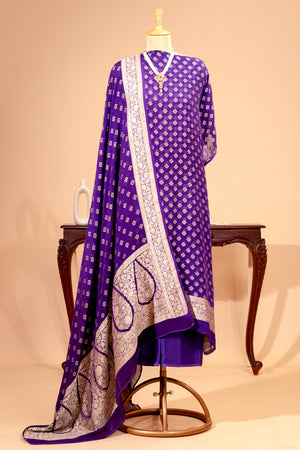 Royal Purple Pure Banarasi Georgette Unstitched Suit Set by Label Tamanna