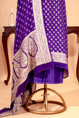 Royal Purple Pure Banarasi Georgette Unstitched Suit Set by Label Tamanna
