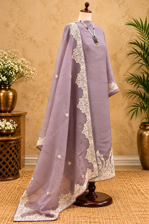 Ethereal Lavender Organza Unstitched Suit Set with Intricate Resham Threadwork