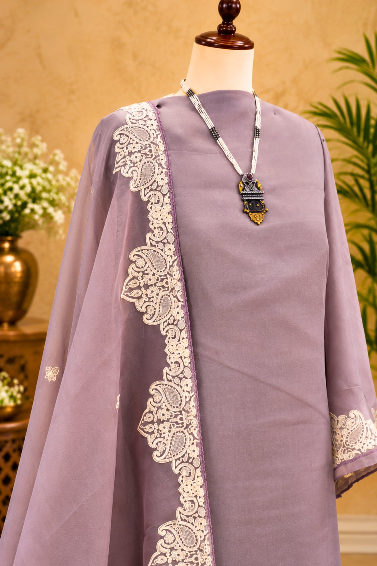 Ethereal Lavender Organza Unstitched Suit Set with Intricate Resham Threadwork
