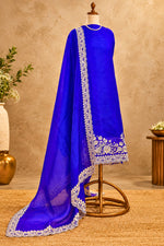 Royal Blue Premium Organza Unstitched Suit Set with Crepe Bottom & Resham Threadwork