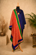 Navy Blue Taby Silk Unstitched Suit Set with Red Leheriya Banarasi Dupatta