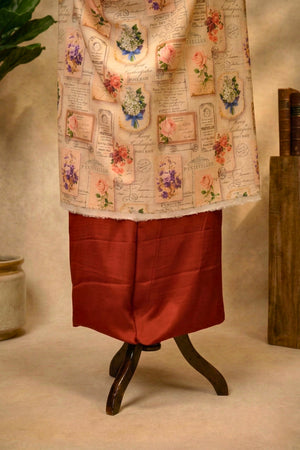 Vintage Floral & Burgundy Swiss Cotton Unstitched Material