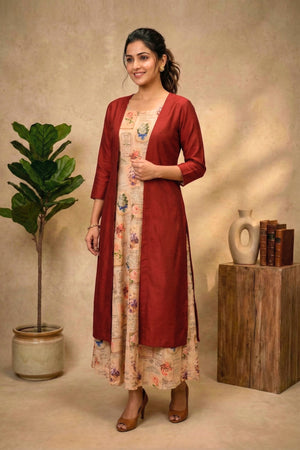 Vintage Floral & Burgundy Swiss Cotton Unstitched Material