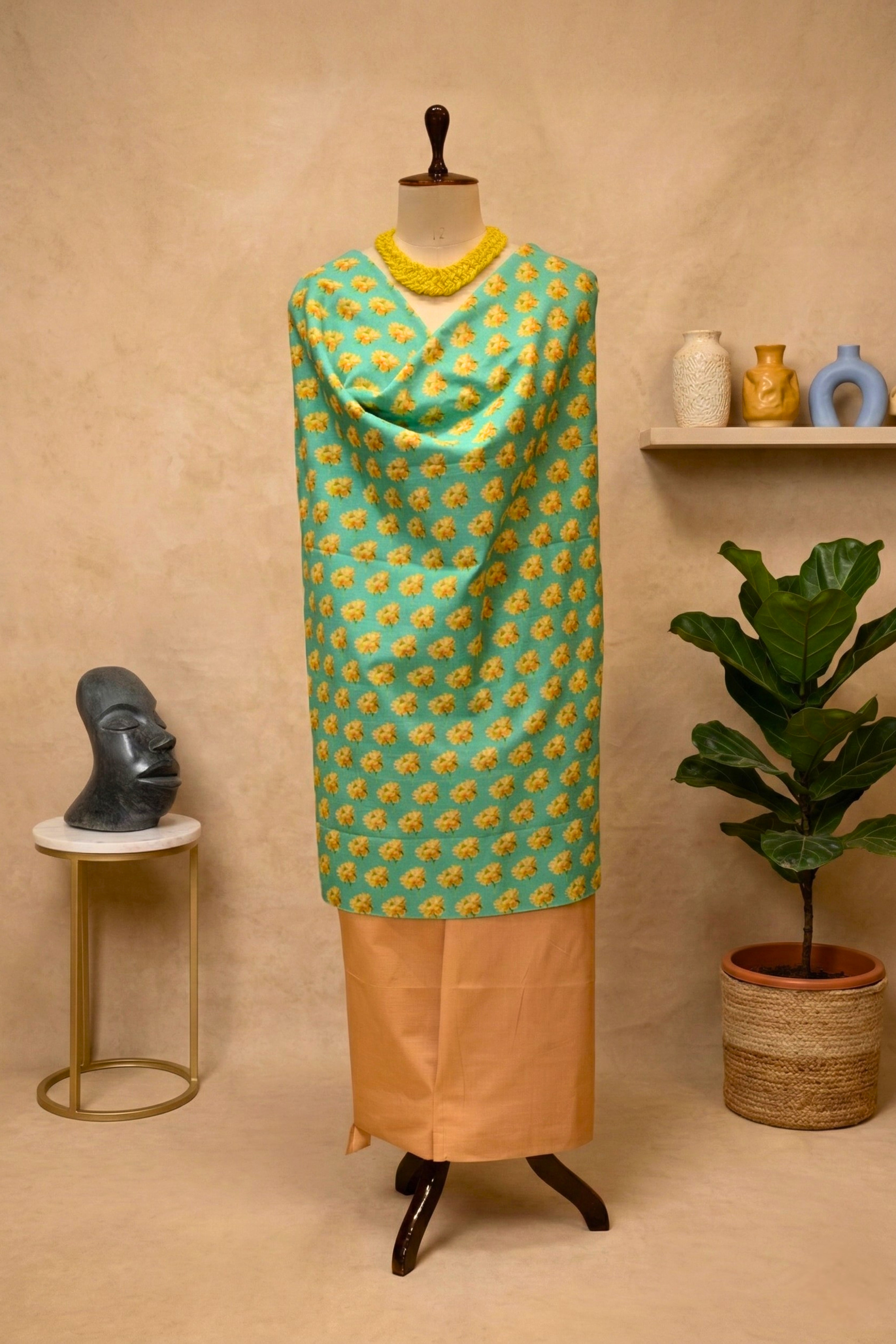 Refreshing Mint & Peach Floral Swiss Cotton Unstitched Material