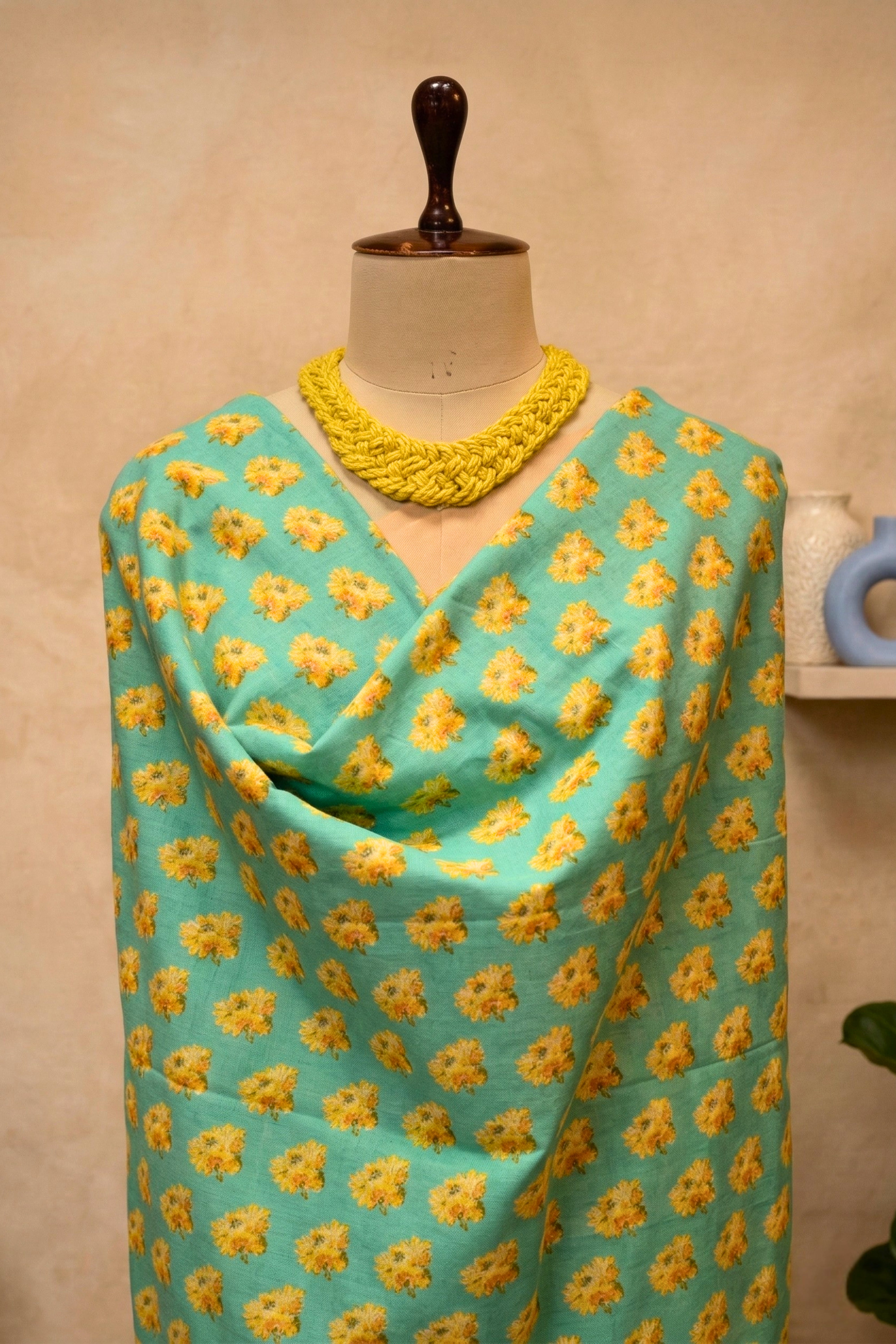 Refreshing Mint & Peach Floral Swiss Cotton Unstitched Material