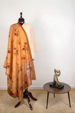 Oyster beige crepe silk suit material with digital print moonga silk dupatta
