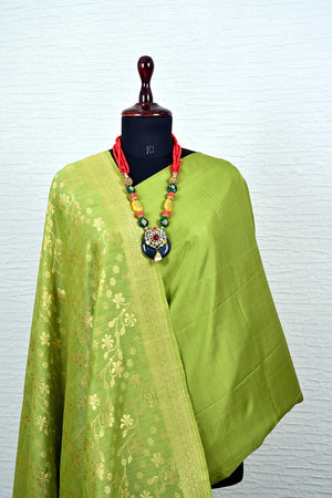 Mehendi Green Banarasi Moonga Silk Dupatta