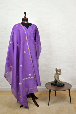 Deep purple Chikankankari Chanderi patterned suit material