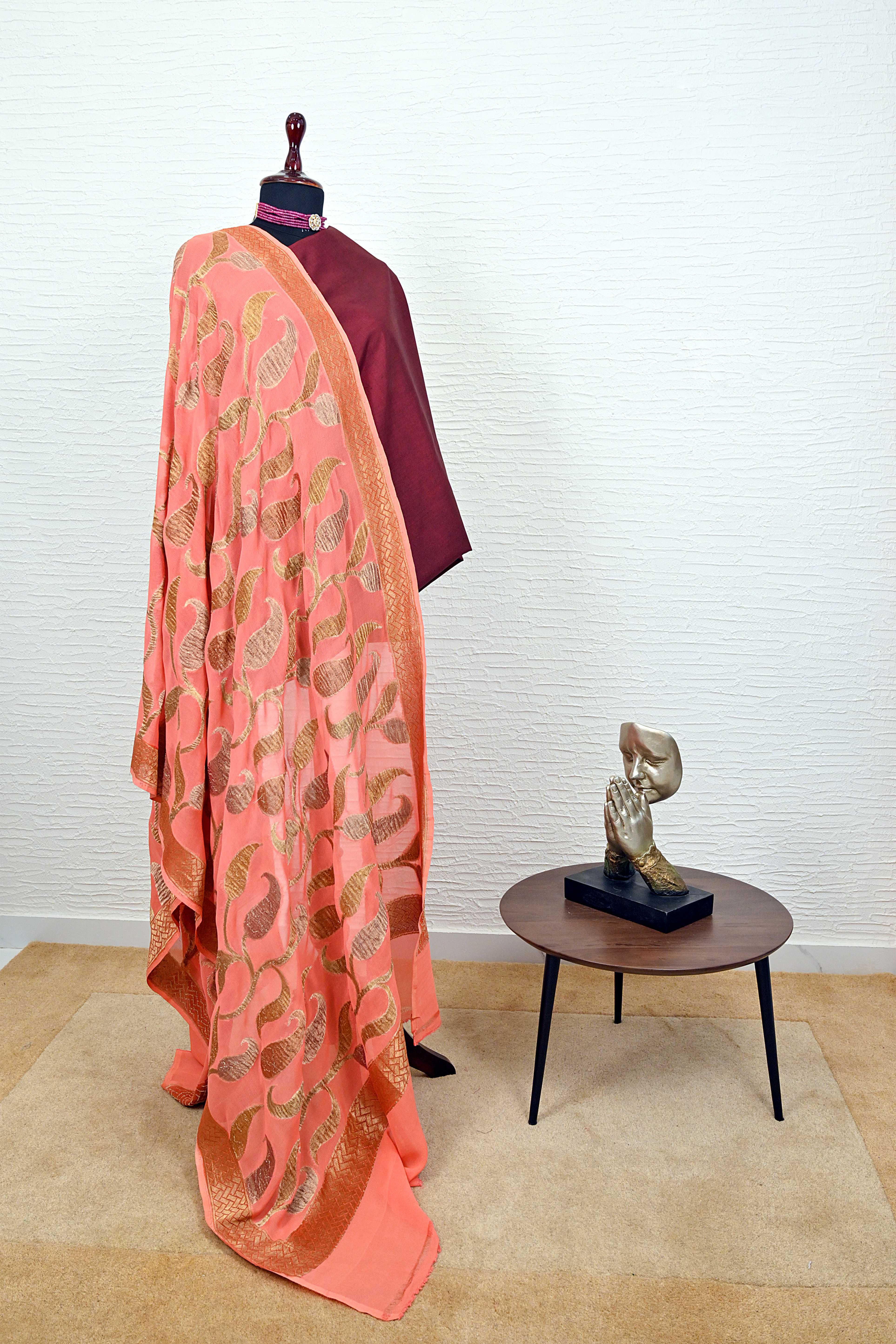 Peachish Orange Banarasi Chiffon Dupatta