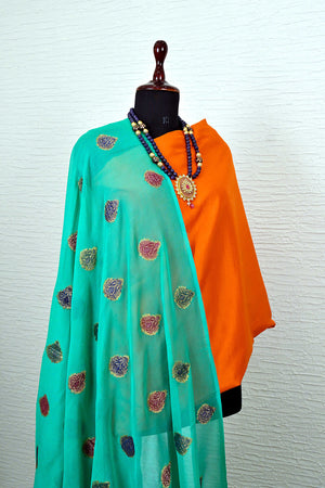 Turquoise Banarasi chiffon dupatta