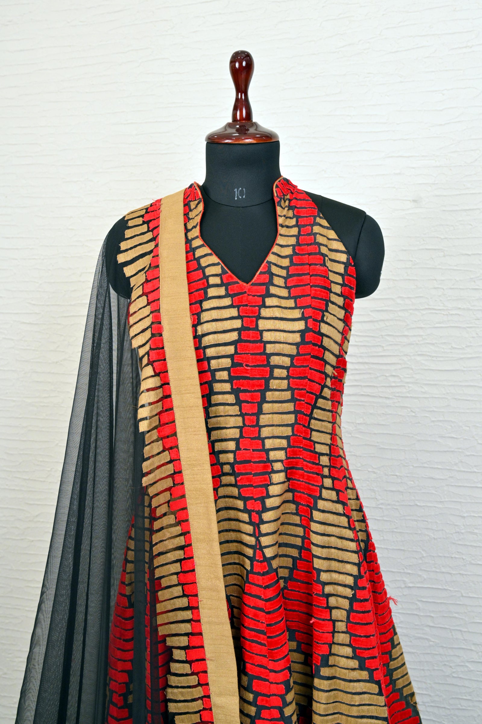 Black and red fine threadwork contemporary suit