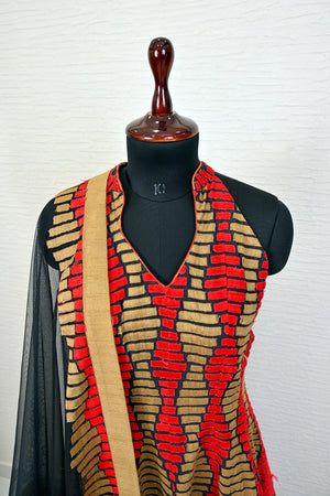 Black and red fine threadwork contemporary suit