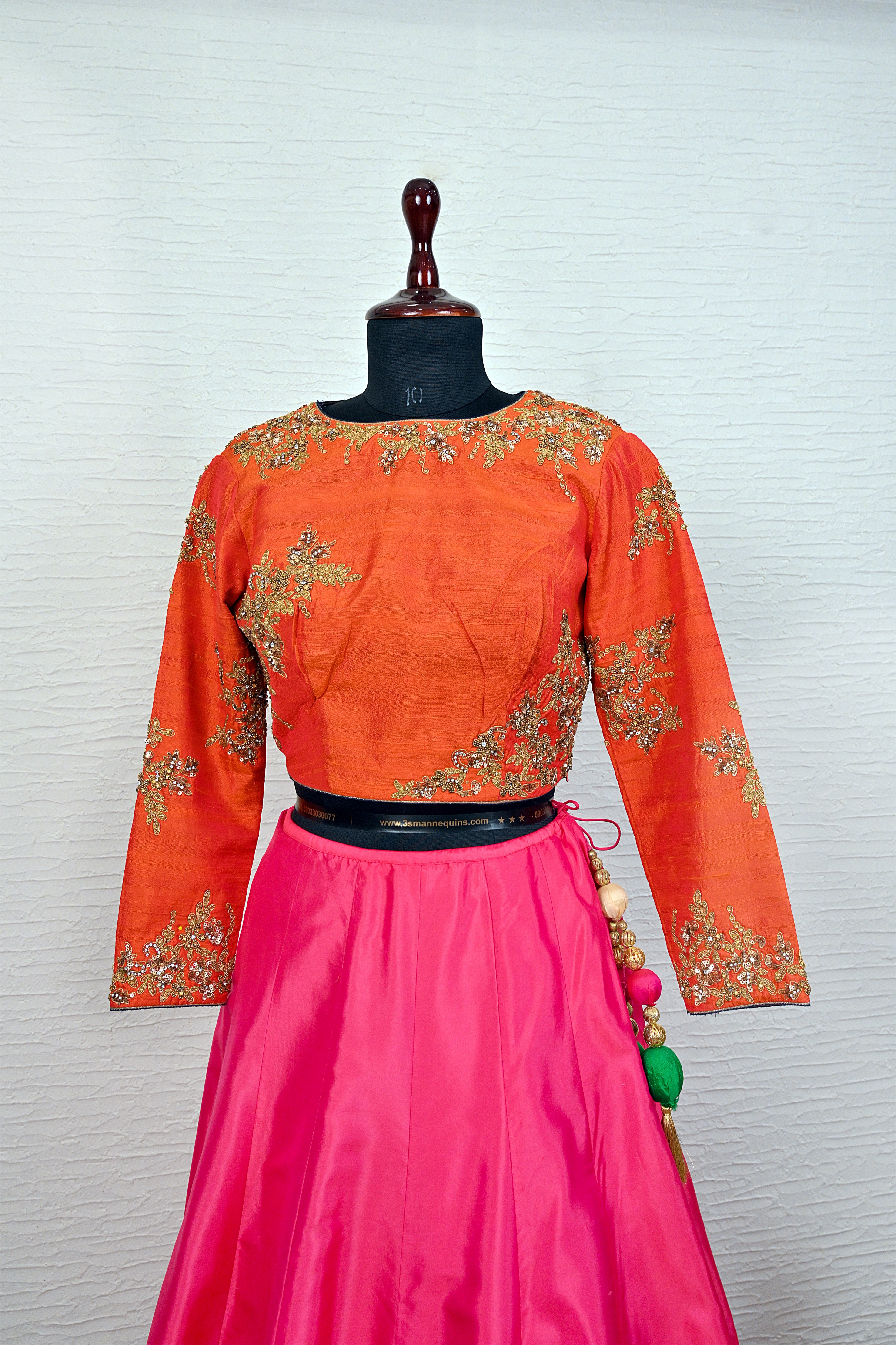 Orange and pink silk lehenga