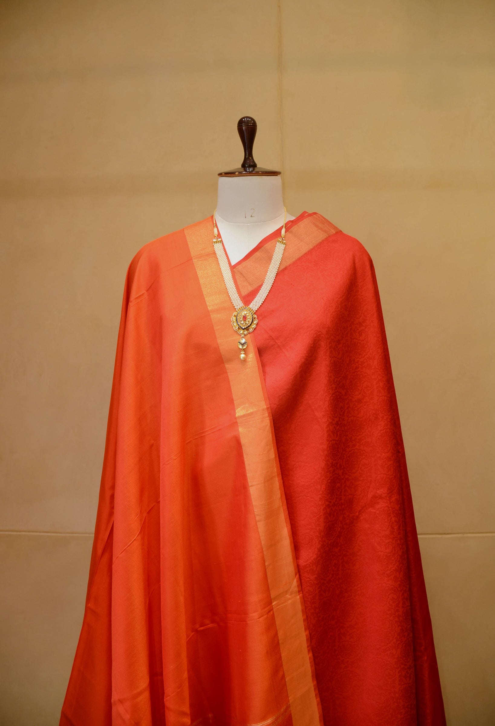Kanjeevram soft silk red and orange suit