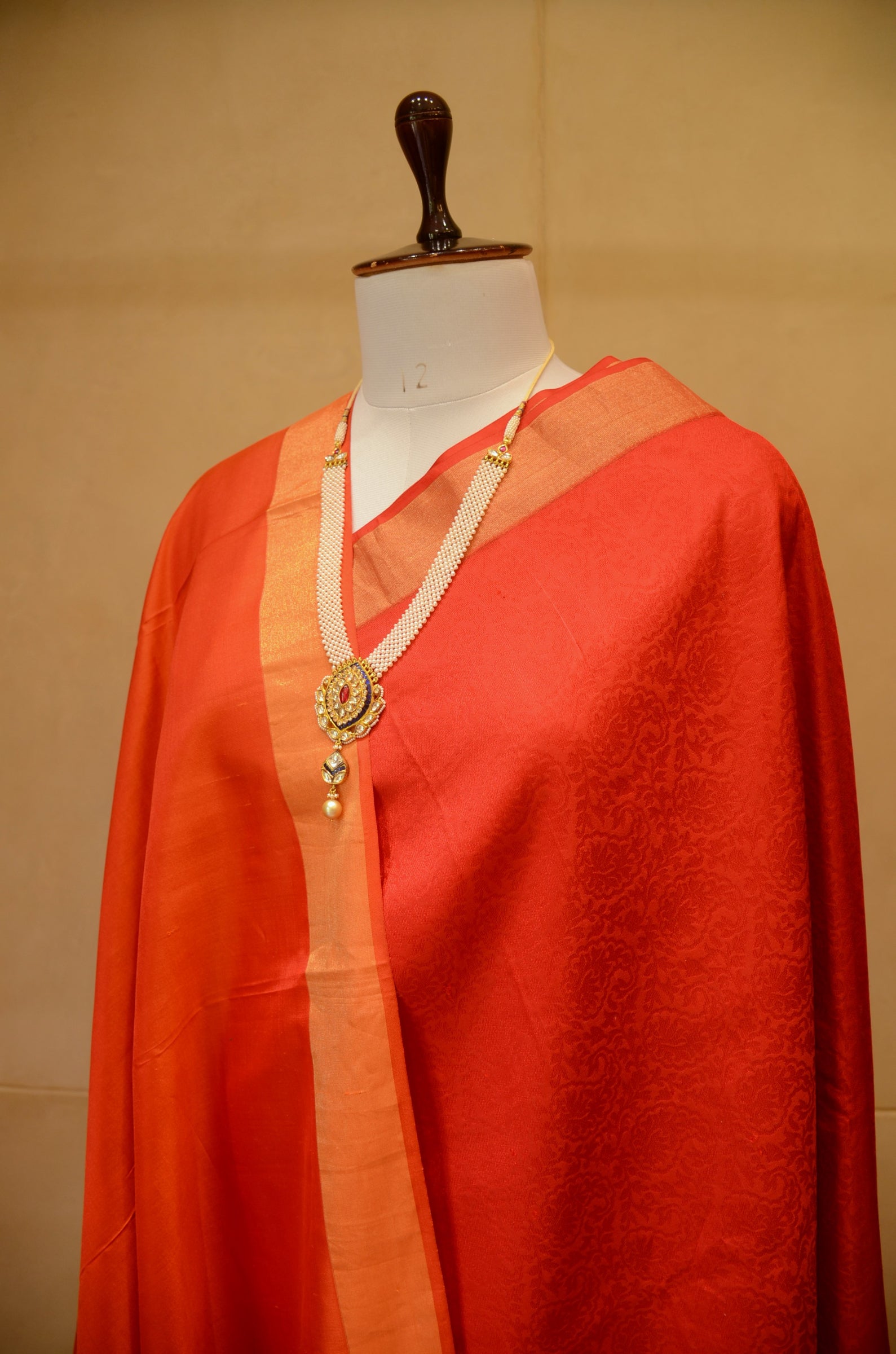 Kanjeevram soft silk red and orange suit
