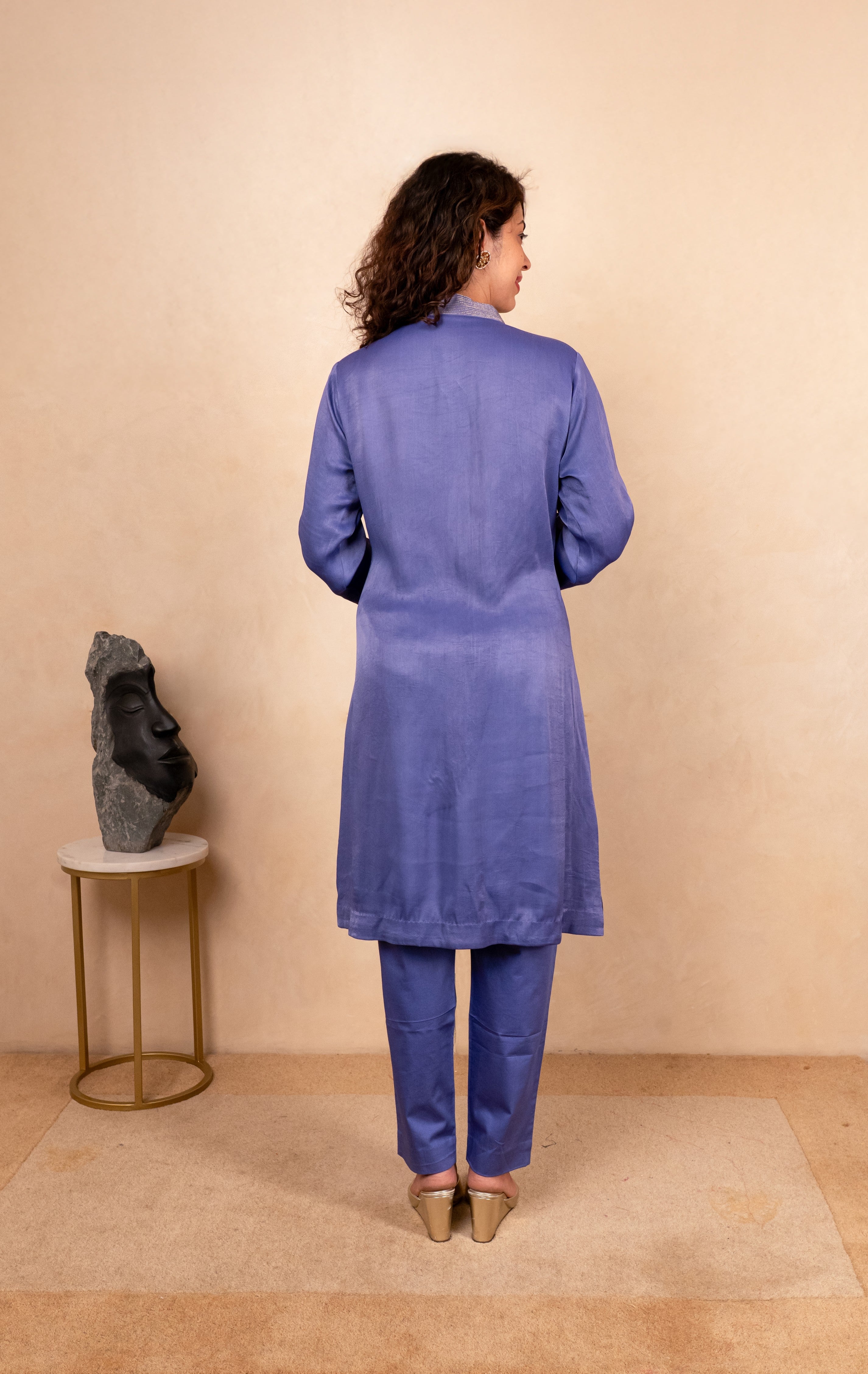 Purple crepe satin kurta and pant