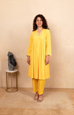 Bright yellow crepe kurta and pant