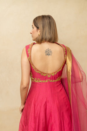 Pink and gold Chanderi silk anarkali
